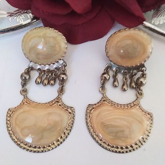 Earrings 1920s/Cloissonne look Vintage Chandelier/Pressed Metal Unique C… - Picture 13 of 13